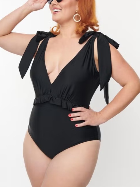 Unique Vintage Other - Unique Vintage Black Plunge One Piece Swimsuit NWT